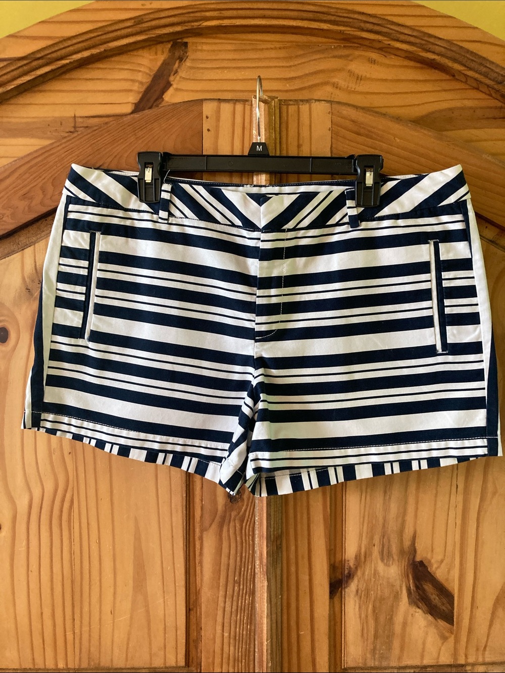 Women's Stylus dark blue white striped cute chino shorts size 16